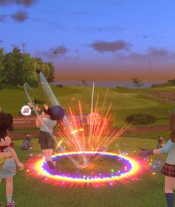 A golfer tees off in Everybody's Golf: Hot Shots.